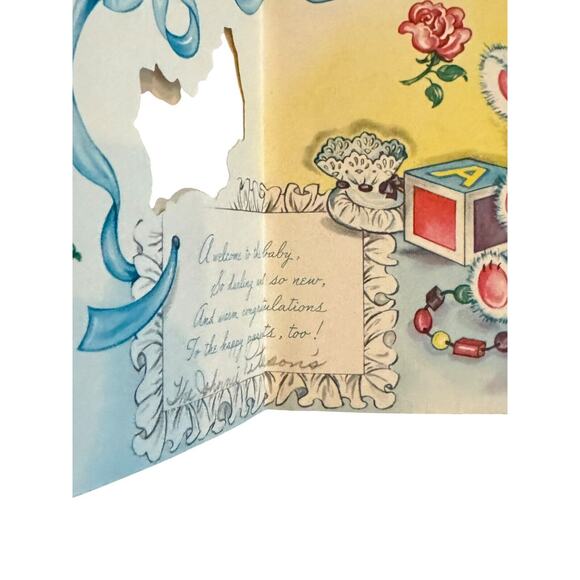 Baby Newborn Cards (4) Welcome Congratulations VTG Used USA Made Birth Announce - Picture 9 of 9